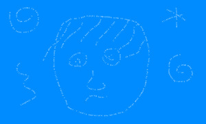 a drawing of a head and doodles in text characters.