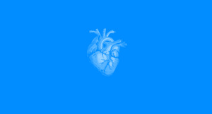 a heart on dark background, in blue